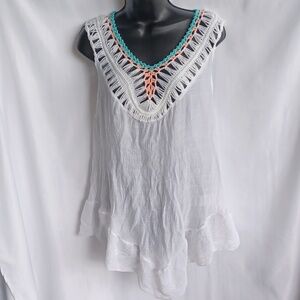 Dasayo Boho Crochet Top Beach Cover Up  Medium/Large Costal Festival, 23" PTP